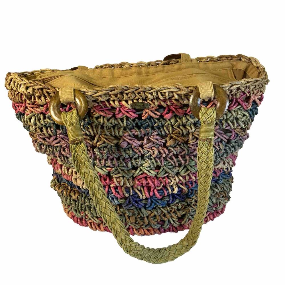 Cappelli Straworld Woven Shoulder Bag Purse Straw Multicolor Summer Boho Y2K VTG